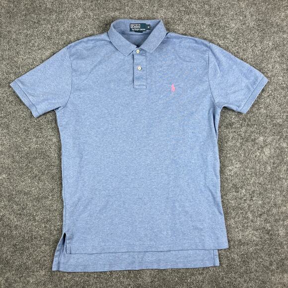 Polo Ralph Lauren Polo Mens M Blue Short Sleeve Shirt Pink Pony Classic Casual - Picture 1 of 8